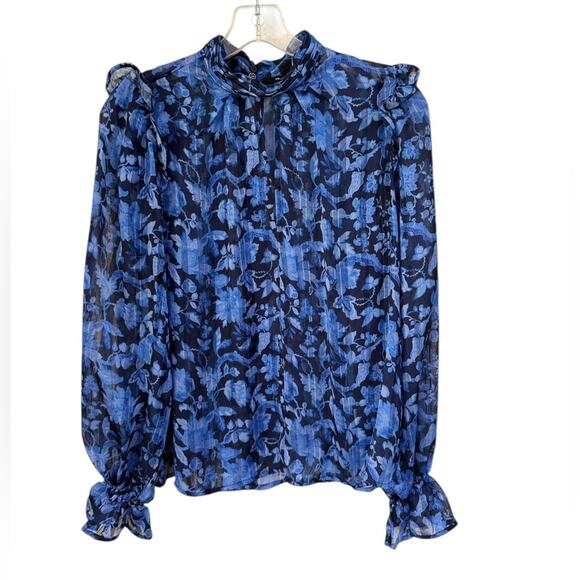 NWOT French Connection Cynthia Floral Keyhole Top in Midnight Blue – Sz 4 - Picture 4 of 7